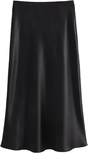 Women Satin Skirt Summer Midi Skirt Office Elegant Women's Skirts High Waist Long Skirts