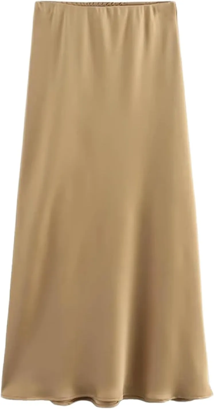 Women Satin Skirt Summer Midi Skirt Office Elegant Women's Skirts High Waist Long Skirts