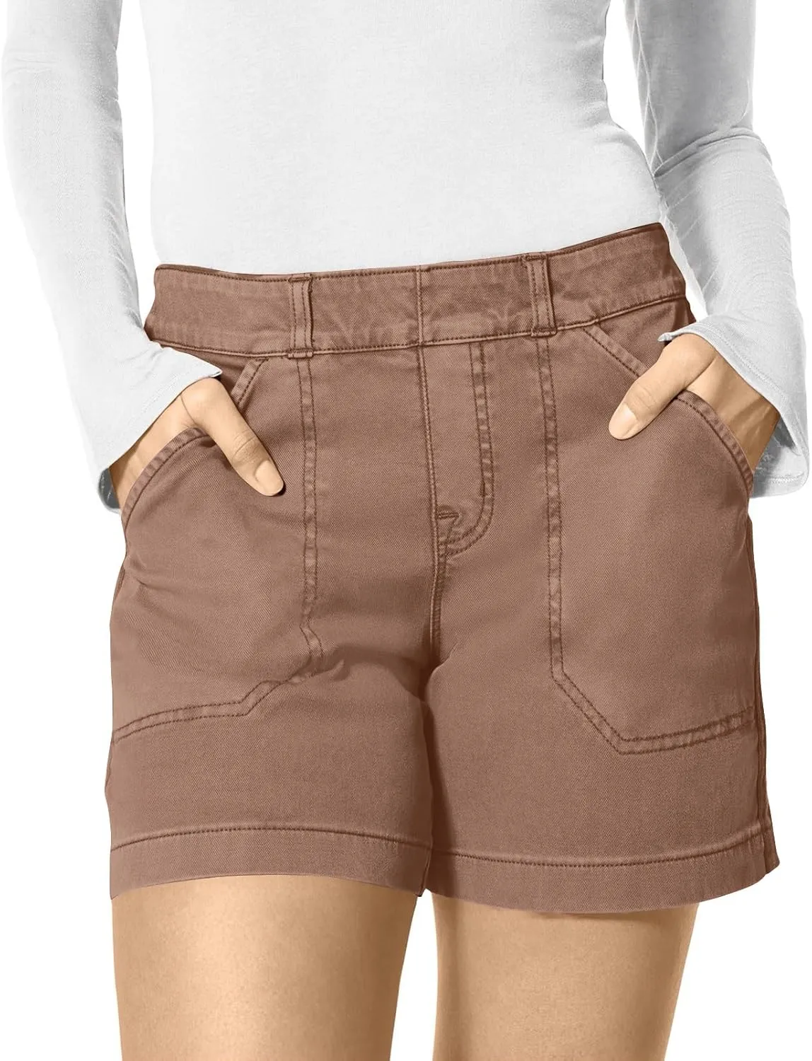 Women Stretch Twill Shorts Summer Casual Bermuda Shorts Pull On Chino Shorts Elastic Waist Stretchy Denim Shorts