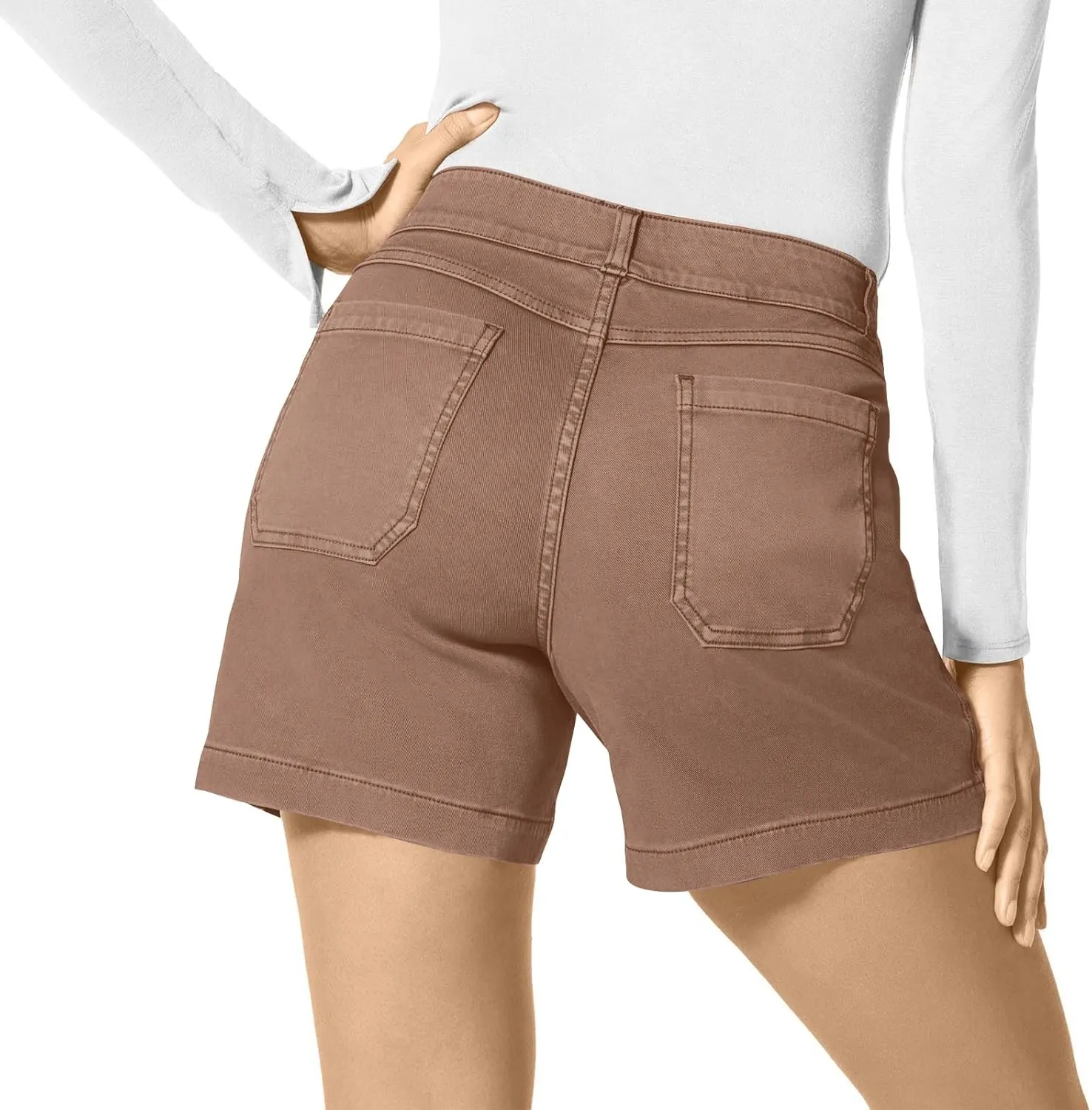 Women Stretch Twill Shorts Summer Casual Bermuda Shorts Pull On Chino Shorts Elastic Waist Stretchy Denim Shorts