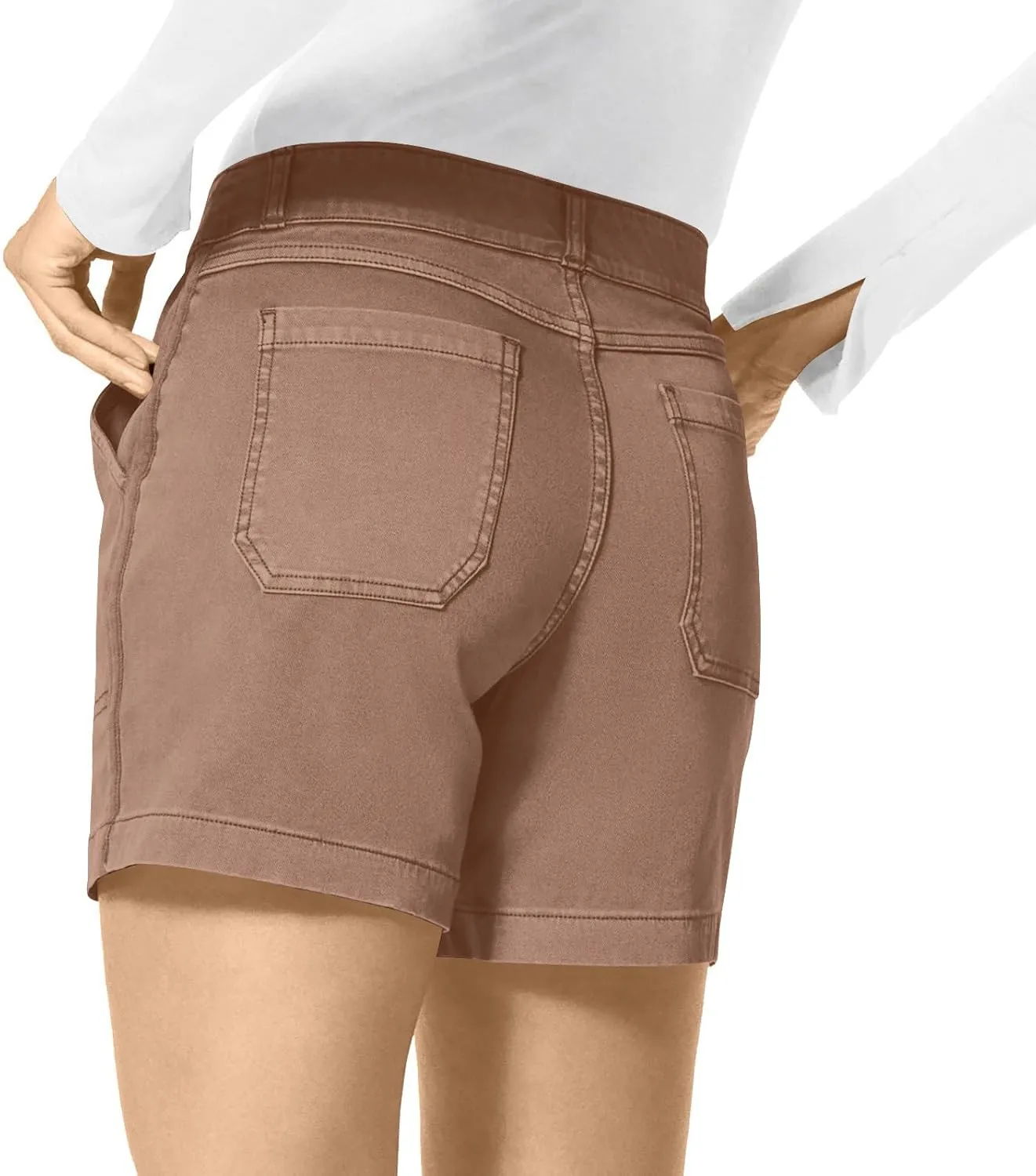 Women Stretch Twill Shorts Summer Casual Bermuda Shorts Pull On Chino Shorts Elastic Waist Stretchy Denim Shorts
