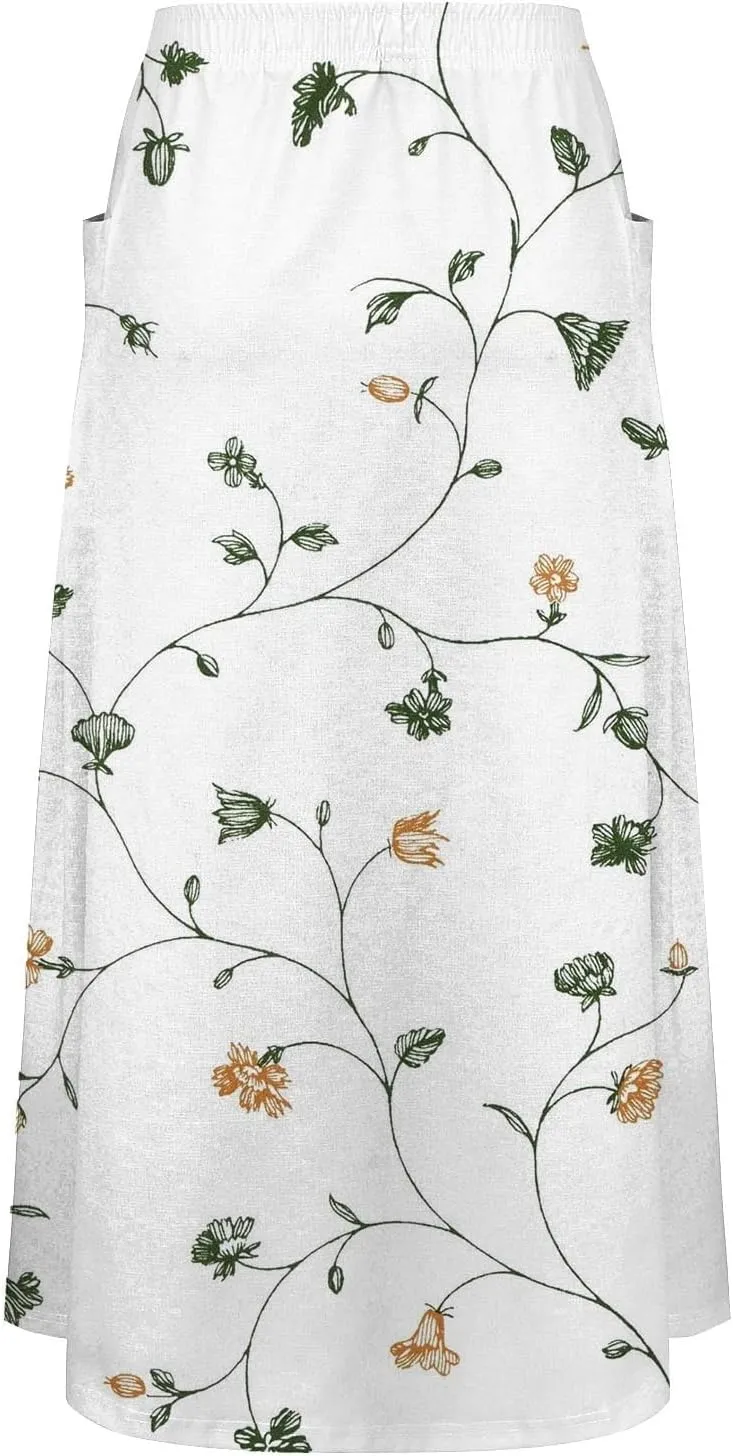 Women Summer Casual Flowy Long Skirts Boho Floral Elastic High Waist Tiered Pleated Beach Maxi Skirt