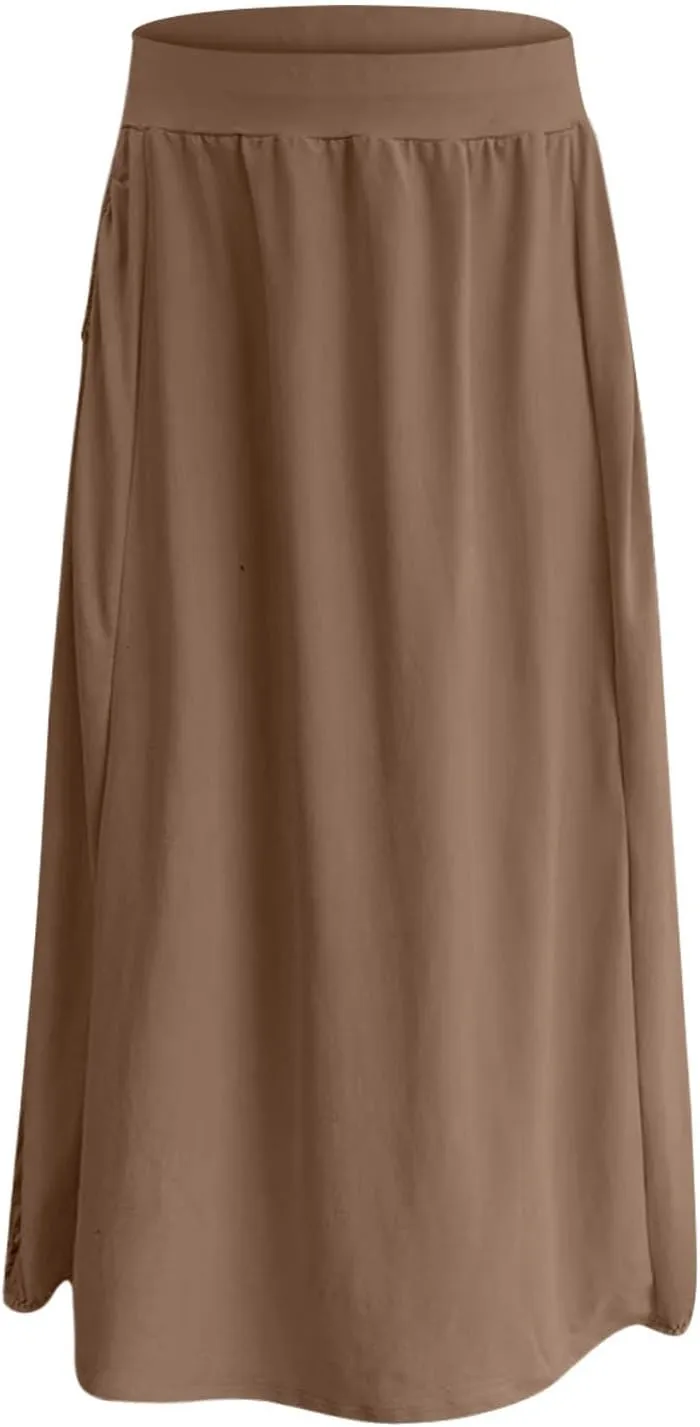 Women Summer Skirts with Pockets High Waist Casual Skirts Long Vacation Skirts Beach Boho Skirt Maxi Bubble Skirts