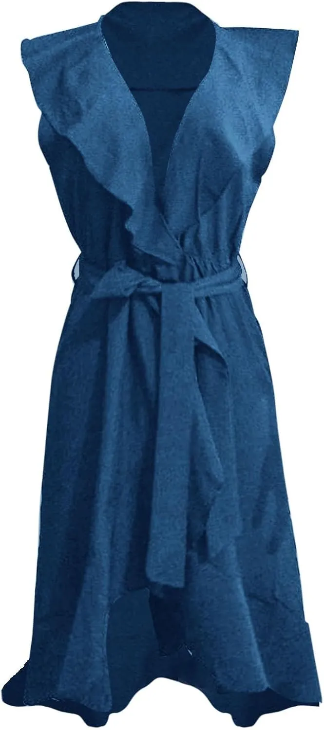 Women's 2025 Summer Wrap Midi Dress Casual Boho Deep V Neck Short Sleeve Ruffle Hem Split Beach Elegance Long Dresses
