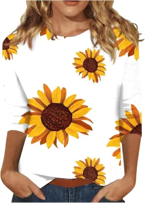 Womens 3/4 Length Sleeve Summer Shirts Floral Boho Blouses Tshirts Trendy Dressy Casual Tops Vacation 2024 Clothing