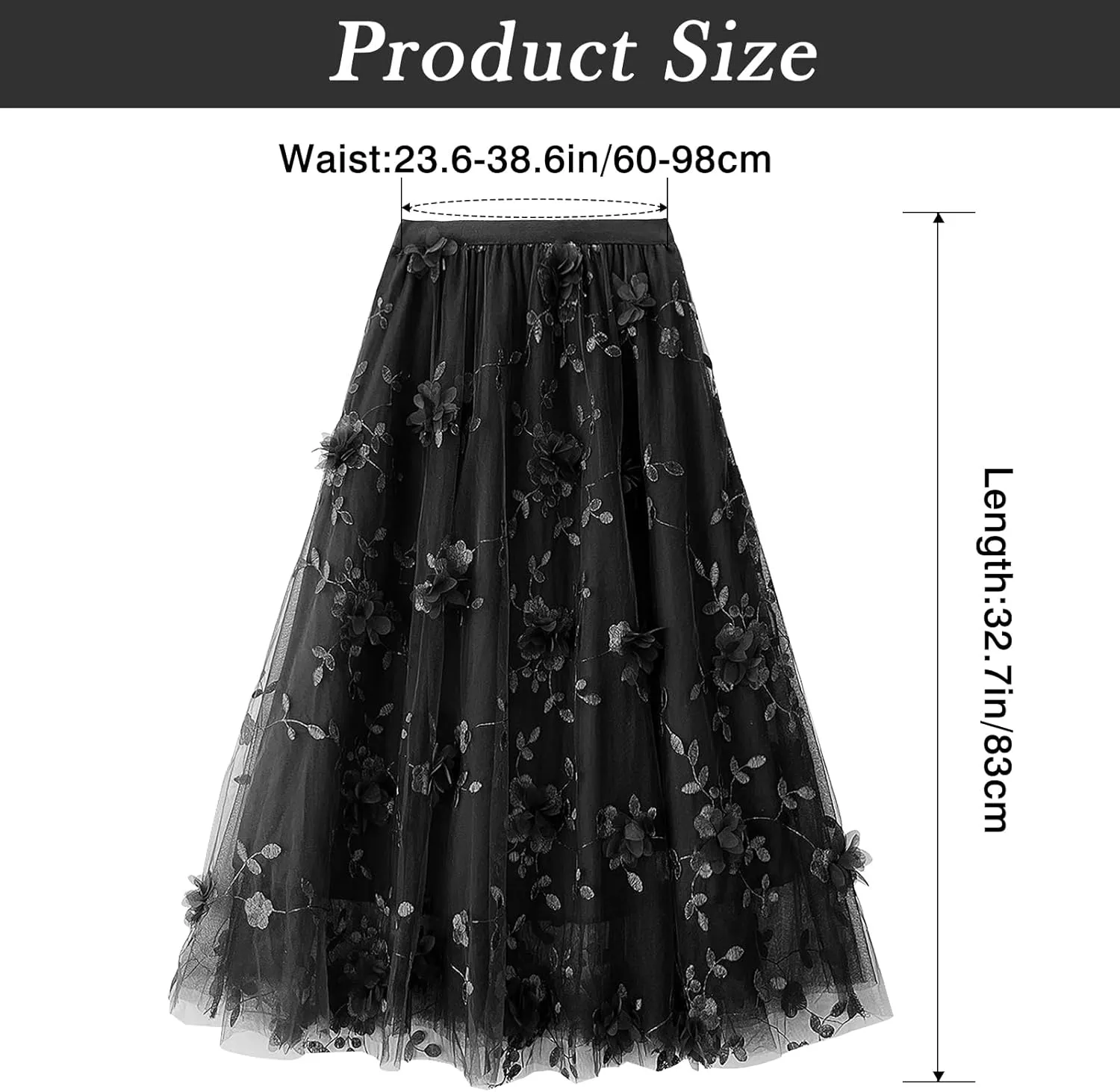 Women's A Line Tulle Midi Skirt Tutu Tiered Petticoat Skirts Tea-Length Elastic Waist Tutu Skirts