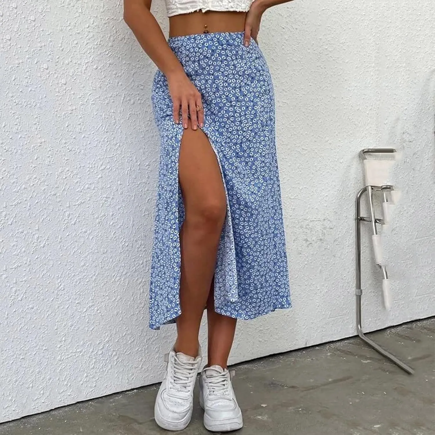 Women's Boho Floral Dresses 2025 Spring Summer Flowy Casual Dress Trendy High Waist A Line Split Midi Skirt