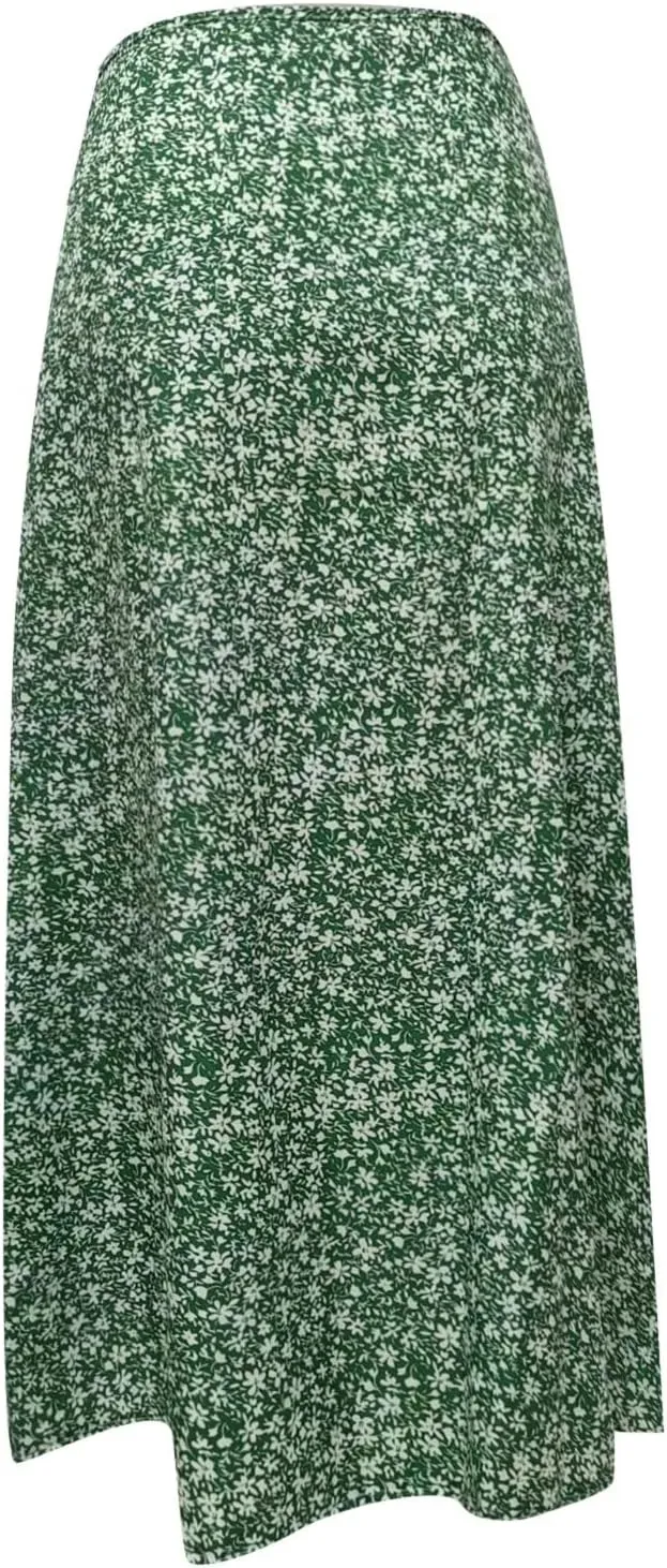 Women's Boho Floral Dresses 2025 Spring Summer Flowy Casual Dress Trendy High Waist A Line Split Midi Skirt