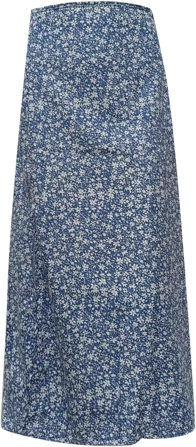 Women's Boho Floral Dresses 2025 Spring Summer Flowy Casual Dress Trendy High Waist A Line Split Midi Skirt