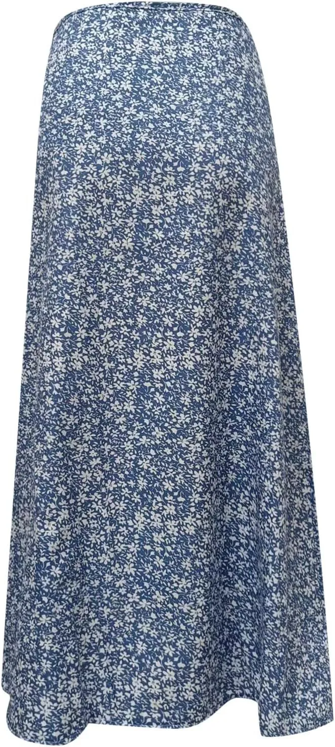 Women's Boho Floral Dresses 2025 Spring Summer Flowy Casual Dress Trendy High Waist A Line Split Midi Skirt