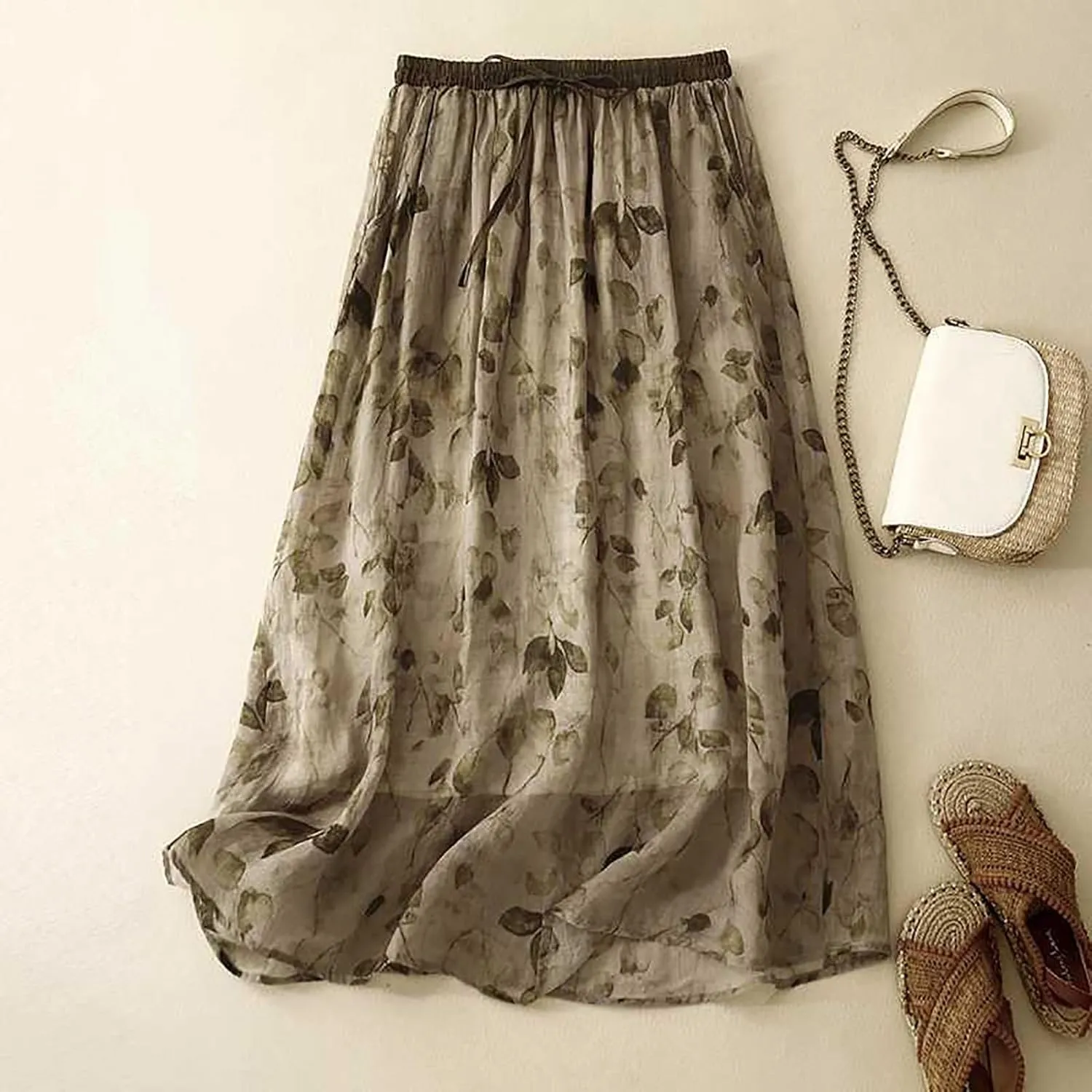 Women's Boho Floral Dresses 2025 Spring Summer Lightweight Flowy Casual Dress Trendy High Waist A Line Midi Skirt