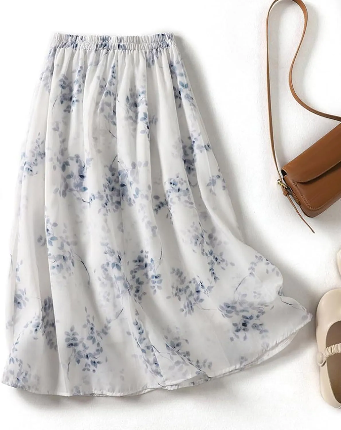 Women's Boho Floral Dresses 2025 Spring Summer Lightweight Flowy Casual Dress Trendy High Waist A Line Midi Skirt