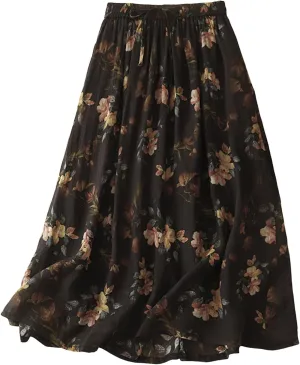 Women's Boho Floral Dresses 2025 Spring Summer Lightweight Flowy Casual Dress Trendy High Waist A Line Midi Skirt