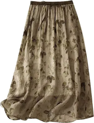 Women's Boho Floral Dresses 2025 Spring Summer Lightweight Flowy Casual Dress Trendy High Waist A Line Midi Skirt