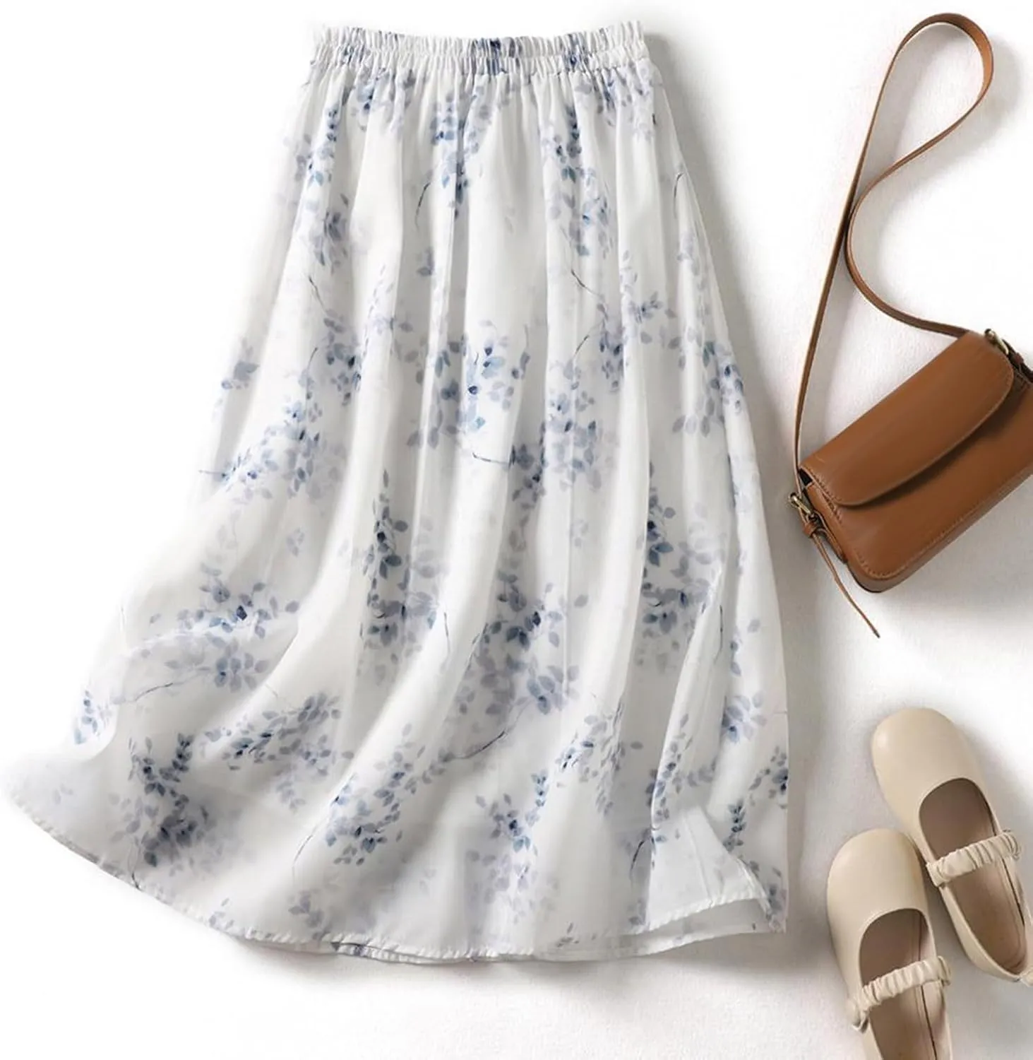 Women's Boho Floral Dresses 2025 Spring Summer Lightweight Flowy Casual Dress Trendy High Waist A Line Midi Skirt