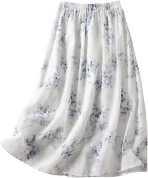 Women's Boho Floral Dresses 2025 Spring Summer Lightweight Flowy Casual Dress Trendy High Waist A Line Midi Skirt