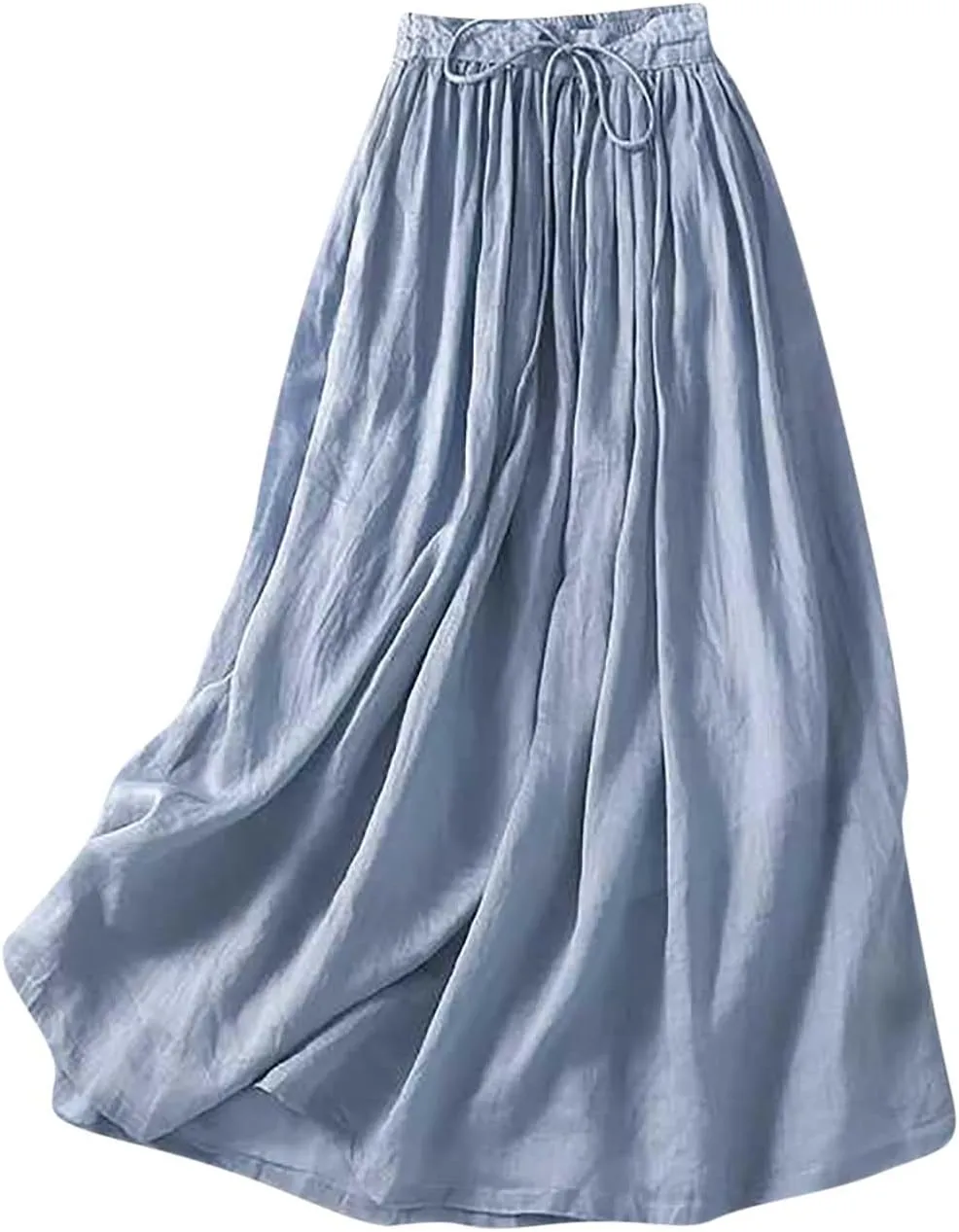Women's Cotton Linen Skirts Summer Lightweight Casual Lace-Up Waist Long Skirt Beach Vacation Flowy Boho Skirts