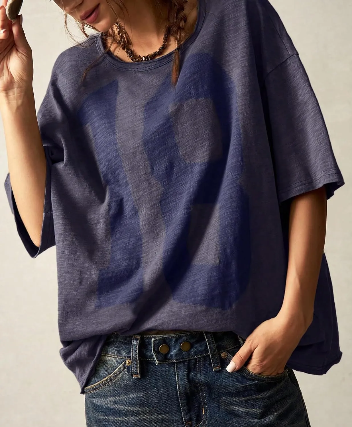 Women’s Cotton Oversized Graphic Print T Shirts Short Sleeve Crewneck Number 18 Tees 2025 Summer Casual Loose Fit Tops