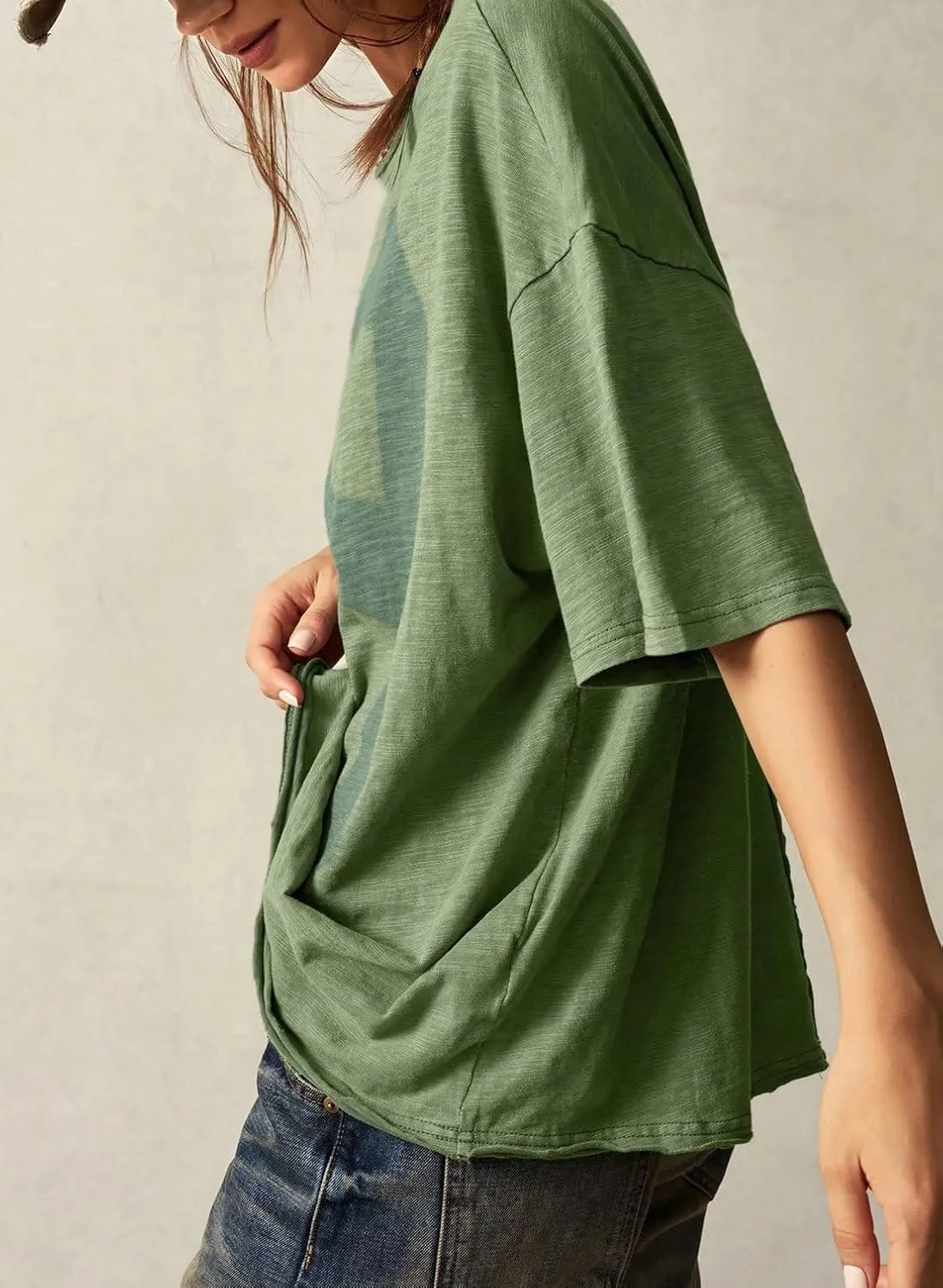 Women’s Cotton Oversized Graphic Print T Shirts Short Sleeve Crewneck Number 18 Tees 2025 Summer Casual Loose Fit Tops