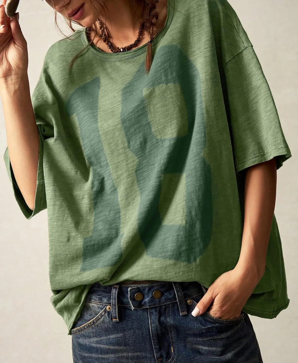 Women’s Cotton Oversized Graphic Print T Shirts Short Sleeve Crewneck Number 18 Tees 2025 Summer Casual Loose Fit Tops