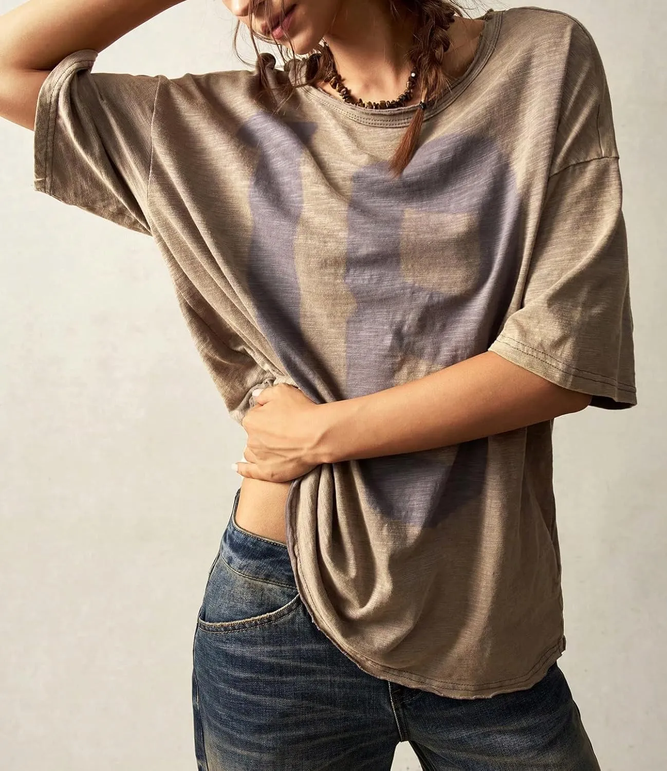 Women’s Cotton Oversized Graphic Print T Shirts Short Sleeve Crewneck Number 18 Tees 2025 Summer Casual Loose Fit Tops