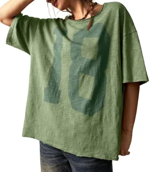 Women’s Cotton Oversized Graphic Print T Shirts Short Sleeve Crewneck Number 18 Tees 2025 Summer Casual Loose Fit Tops