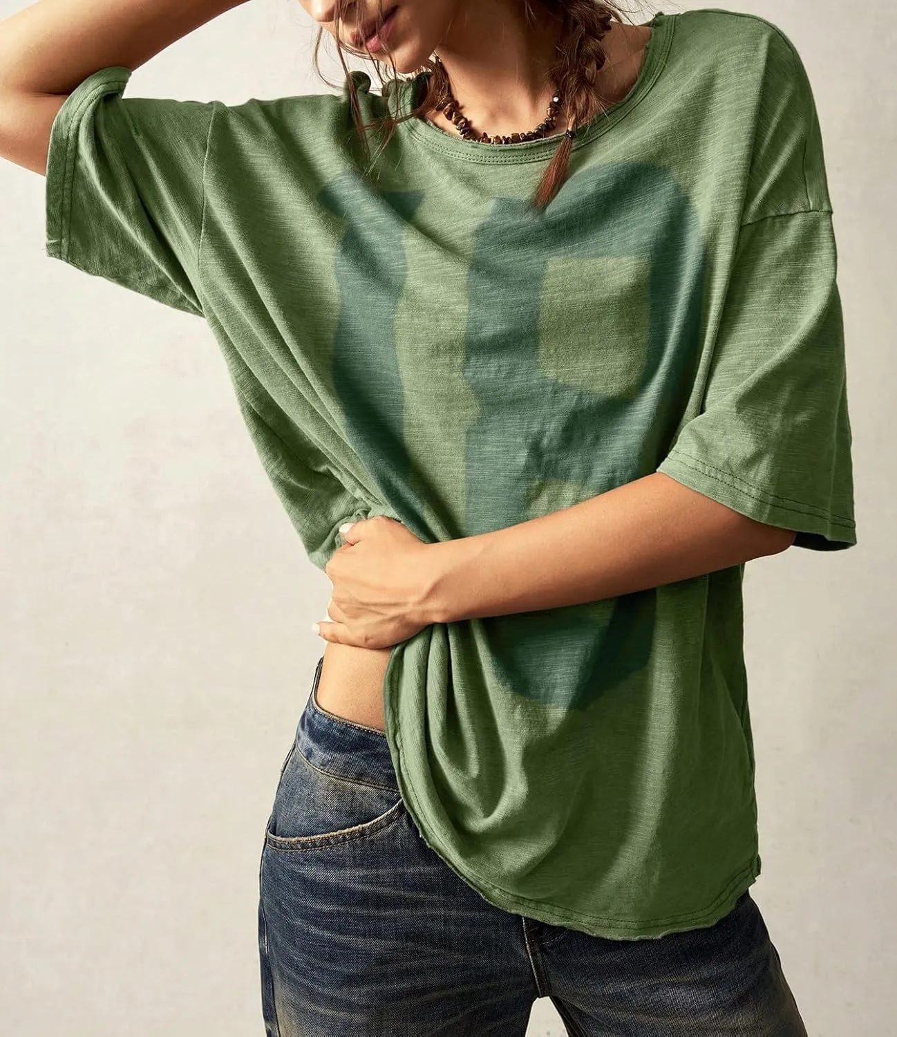 Women’s Cotton Oversized Graphic Print T Shirts Short Sleeve Crewneck Number 18 Tees 2025 Summer Casual Loose Fit Tops