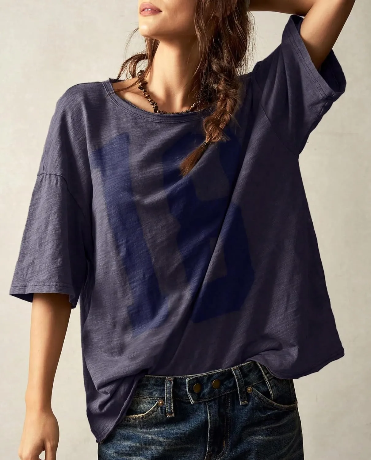 Women’s Cotton Oversized Graphic Print T Shirts Short Sleeve Crewneck Number 18 Tees 2025 Summer Casual Loose Fit Tops