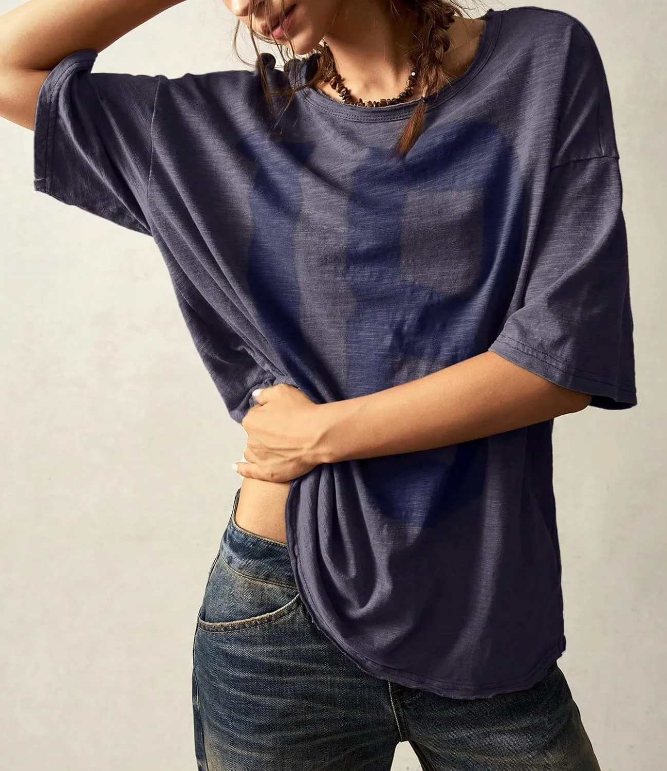 Women’s Cotton Oversized Graphic Print T Shirts Short Sleeve Crewneck Number 18 Tees 2025 Summer Casual Loose Fit Tops