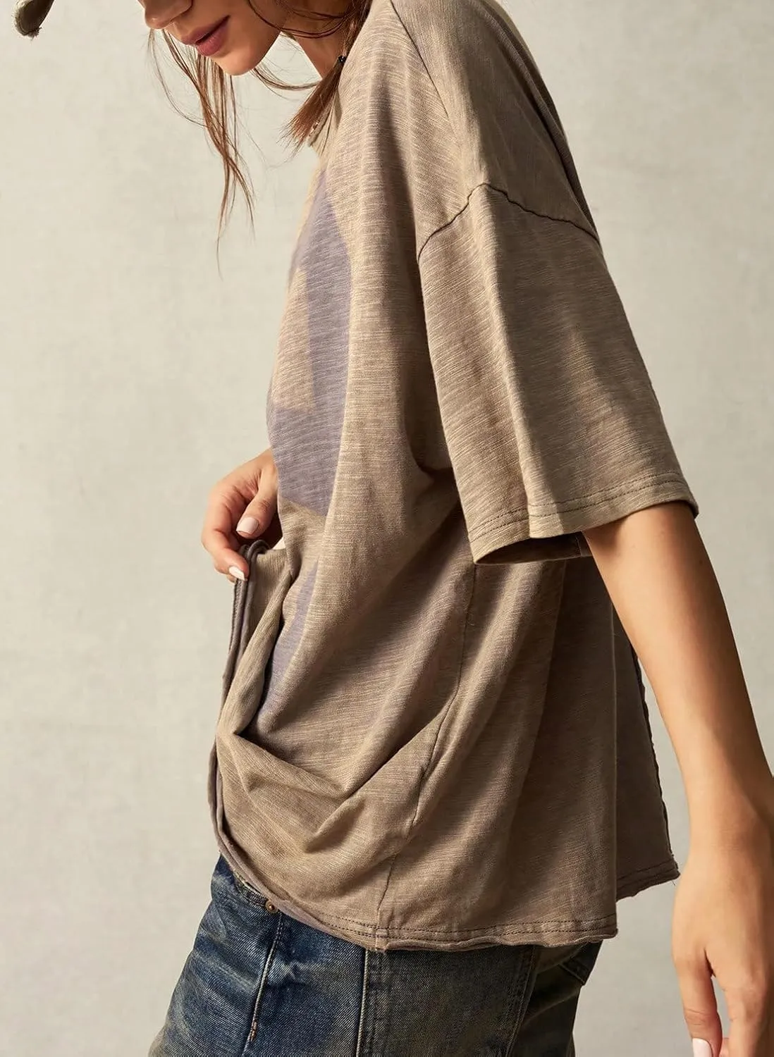 Women’s Cotton Oversized Graphic Print T Shirts Short Sleeve Crewneck Number 18 Tees 2025 Summer Casual Loose Fit Tops