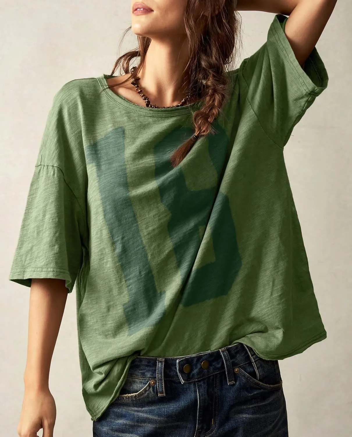 Women’s Cotton Oversized Graphic Print T Shirts Short Sleeve Crewneck Number 18 Tees 2025 Summer Casual Loose Fit Tops