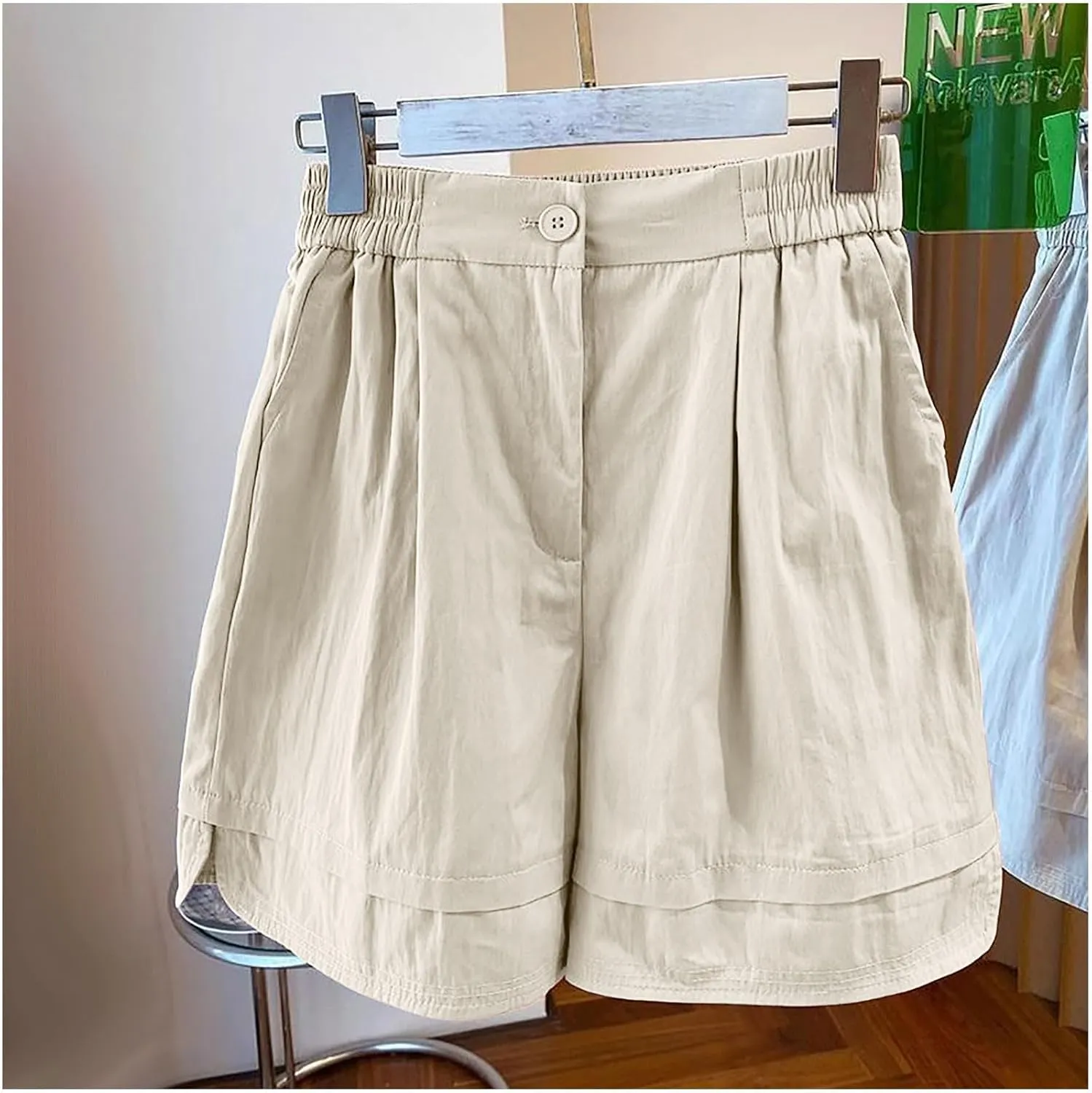 Women's Cotton Shorts Summer Casual Elastic Waist Shorts Retro Comfy Soft Slouchy High Low Hem Cargo Pants
