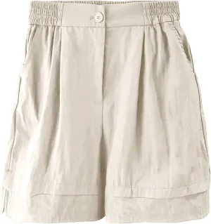 Women's Cotton Shorts Summer Casual Elastic Waist Shorts Retro Comfy Soft Slouchy High Low Hem Cargo Pants