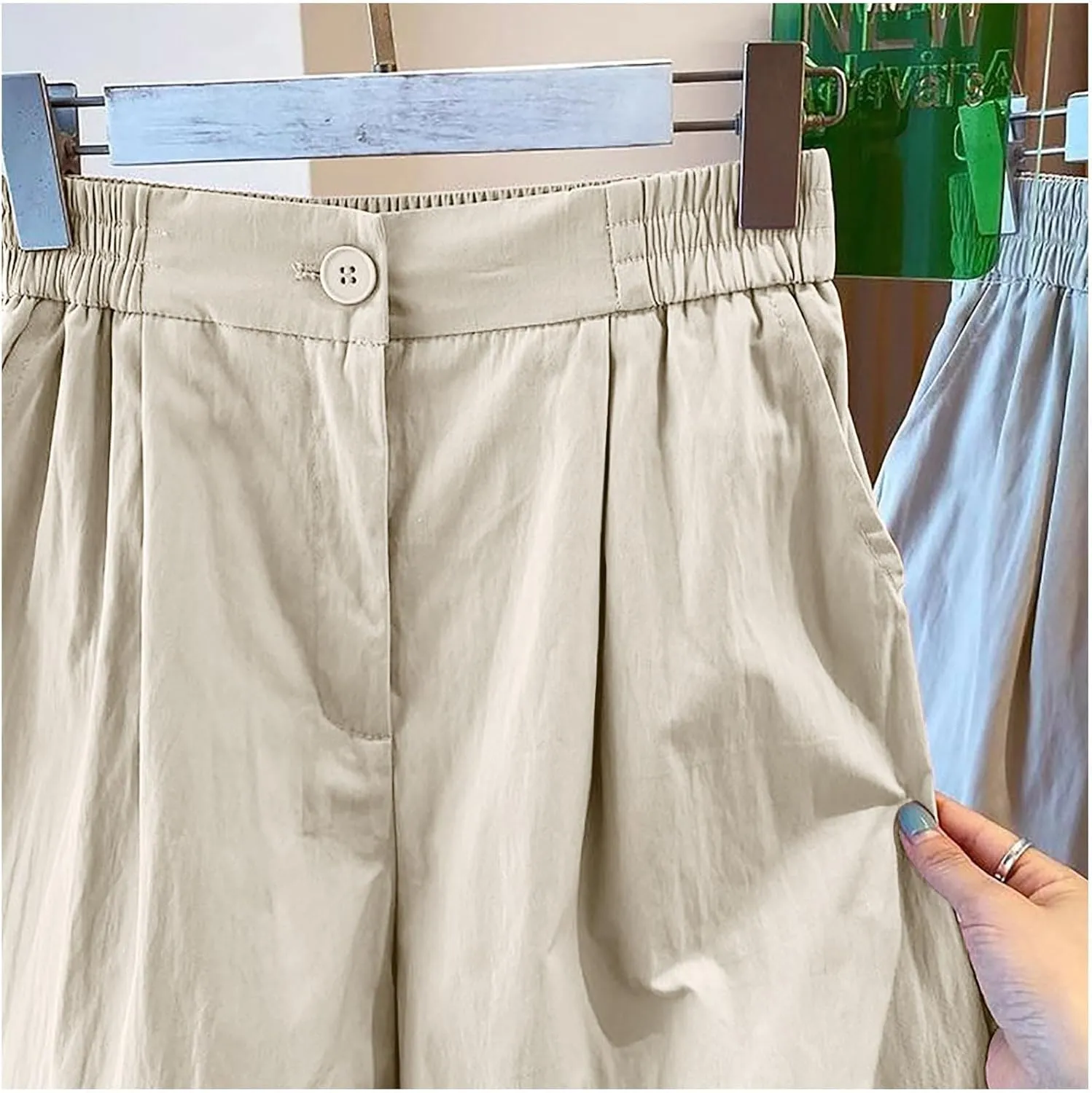 Women's Cotton Shorts Summer Casual Elastic Waist Shorts Retro Comfy Soft Slouchy High Low Hem Cargo Pants