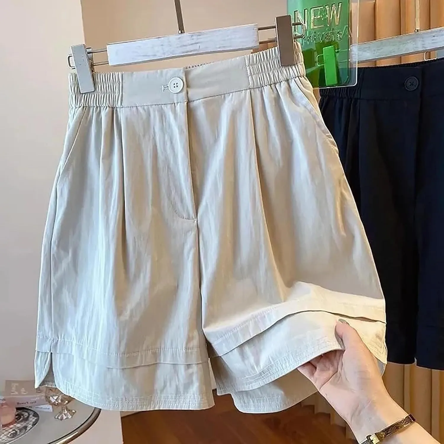 Women's Cotton Shorts Summer Casual Elastic Waist Shorts Retro Comfy Soft Slouchy High Low Hem Cargo Pants