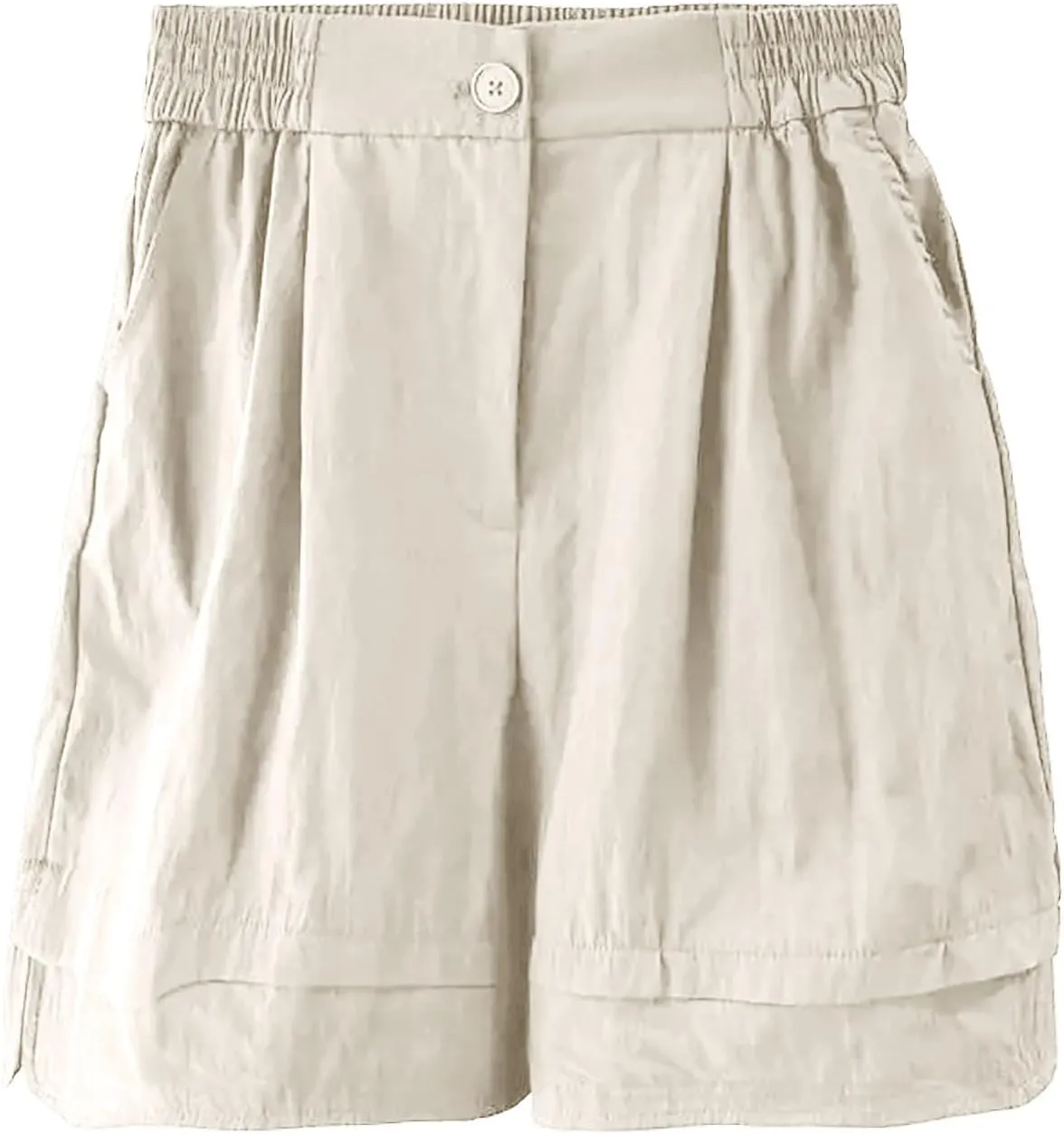Women's Cotton Shorts Summer Casual Elastic Waist Shorts Retro Comfy Soft Slouchy High Low Hem Cargo Pants