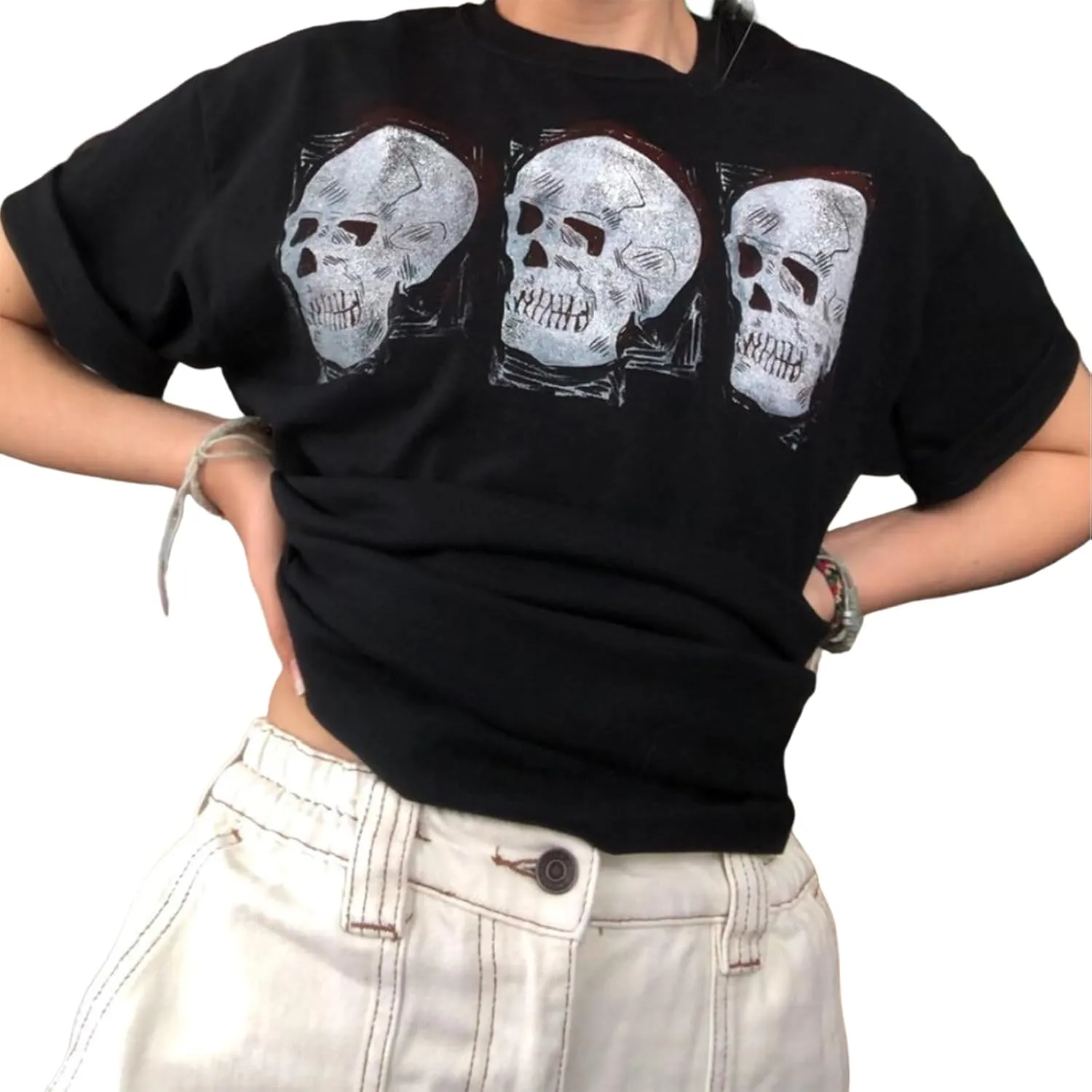 Womens E-Girls Short Sleeve Crop Top Fairy Grunge Y2k Summer Going Out Punk Rock Emo Goth Graphic Print T Shirts