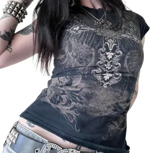Womens E-Girls Short Sleeve Crop Top Fairy Grunge Y2k Summer Going Out Punk Rock Emo Goth Graphic Print T Shirts
