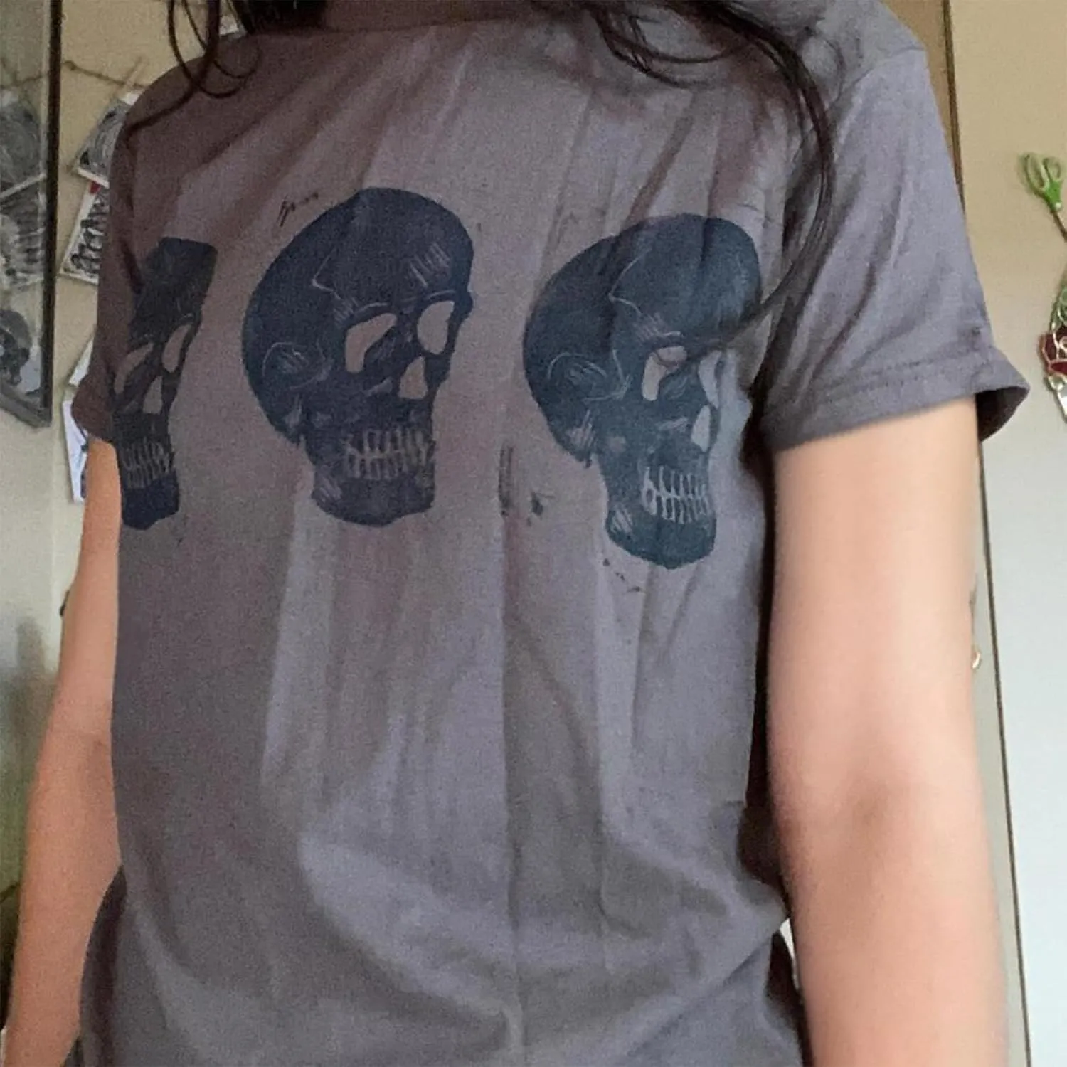 Womens E-Girls Short Sleeve Crop Top Fairy Grunge Y2k Summer Going Out Punk Rock Emo Goth Graphic Print T Shirts