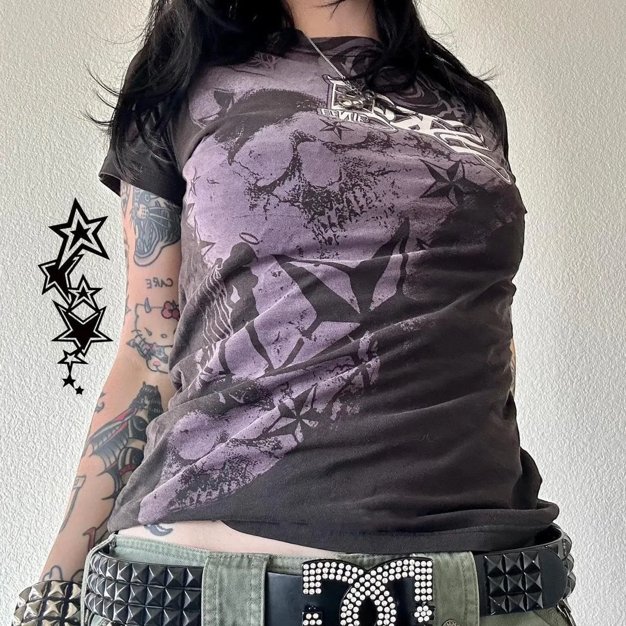 Womens E-Girls Short Sleeve Crop Top Fairy Grunge Y2k Summer Going Out Punk Rock Emo Goth Graphic Print T Shirts