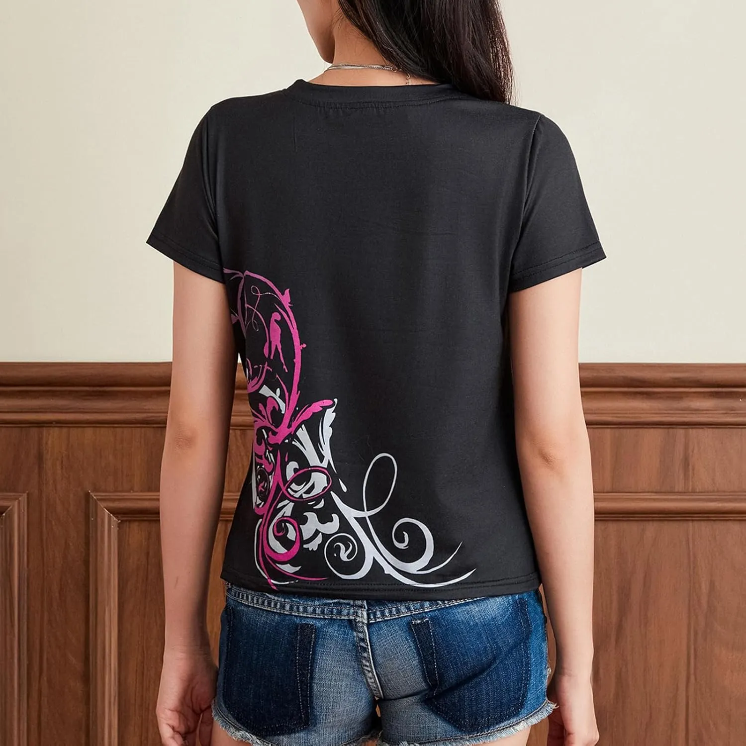 Womens E-Girls Short Sleeve Crop Top Fairy Grunge Y2k Summer Going Out Punk Rock Emo Goth Graphic Print T Shirts