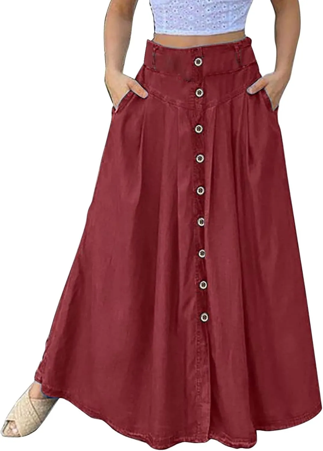 Womens Flowy Long Boho Floral Maxi Skirt Elastic High Waist Tiered Pleated Summer Casual Beach Skirt