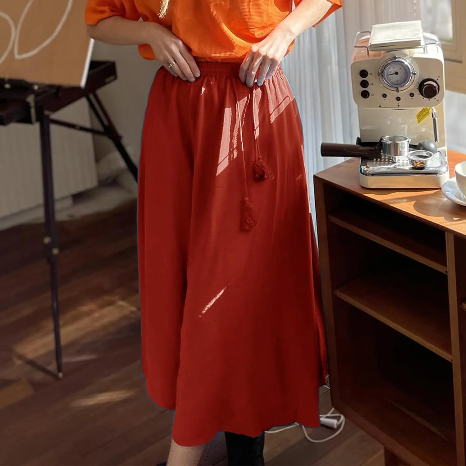 Womens Flowy Skirts Elastic High Waist A-Line Skirt Bohemia Casual Beach Long Skirts Summer Trendy Vacation Dress