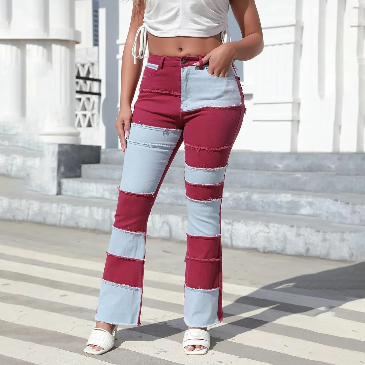 Womens High Waisted Bell Bottom Jeans Denim High Rise Flare Jean Pants Ripped Skinny Stretch Wide Leg Jeans