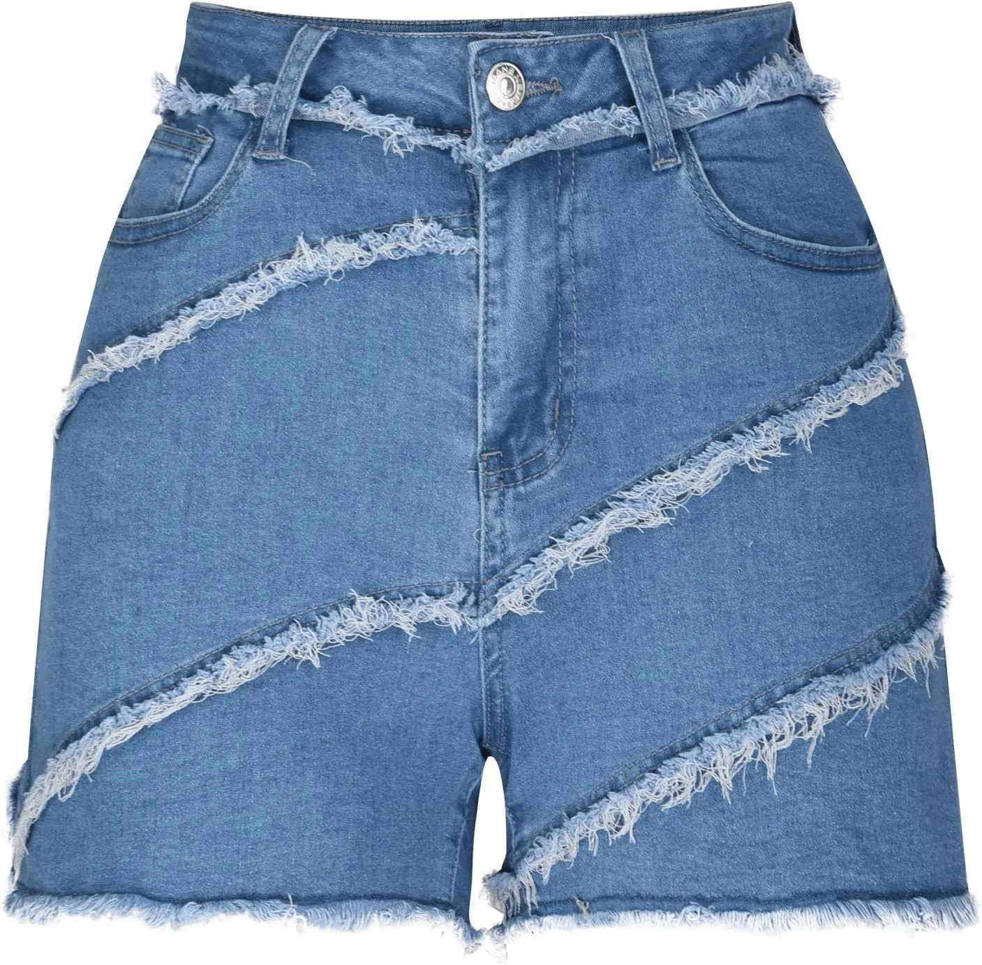 Womens High Waisted Jean Shorts Summer Stretchy Denim Shorts Summer Frayed Hem Shorts Frayed Hem Patchwork Shorts