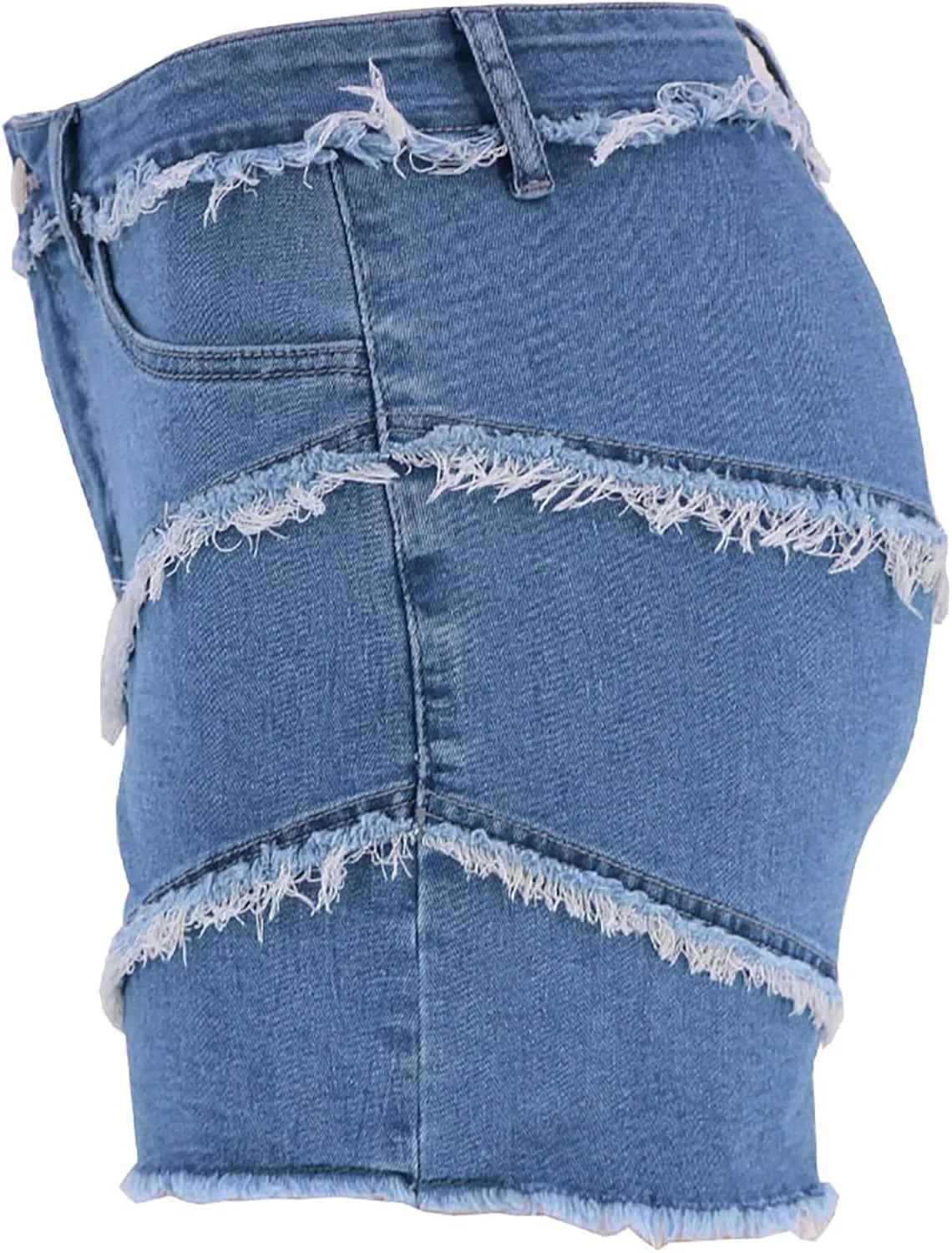 Womens High Waisted Jean Shorts Summer Stretchy Denim Shorts Summer Frayed Hem Shorts Frayed Hem Patchwork Shorts