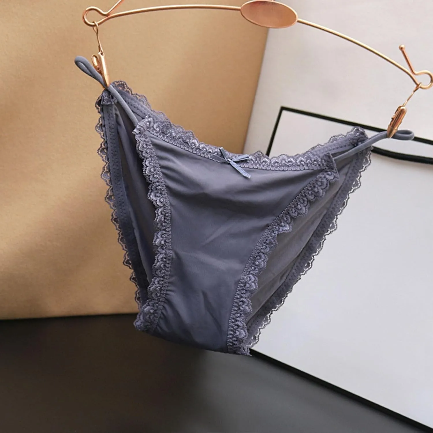 Womens Ice Silk Panties Sexy Thongs Cheeky Tangas Underwear for Women Breathable String Tummy Control Briefs Lace