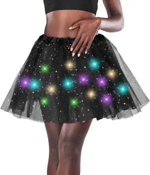 Women's LED Tutu Skirt Light Up Tutus Sparkle Skirts Layered Tulle Ballet Dance Skirt for Halloween Party Carnival Costume