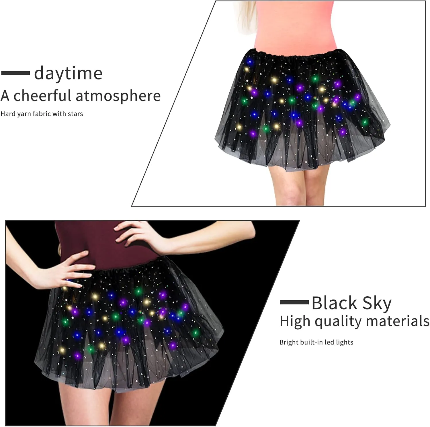 Women's LED Tutu Skirt Light Up Tutus Sparkle Skirts Layered Tulle Ballet Dance Skirt for Halloween Party Carnival Costume