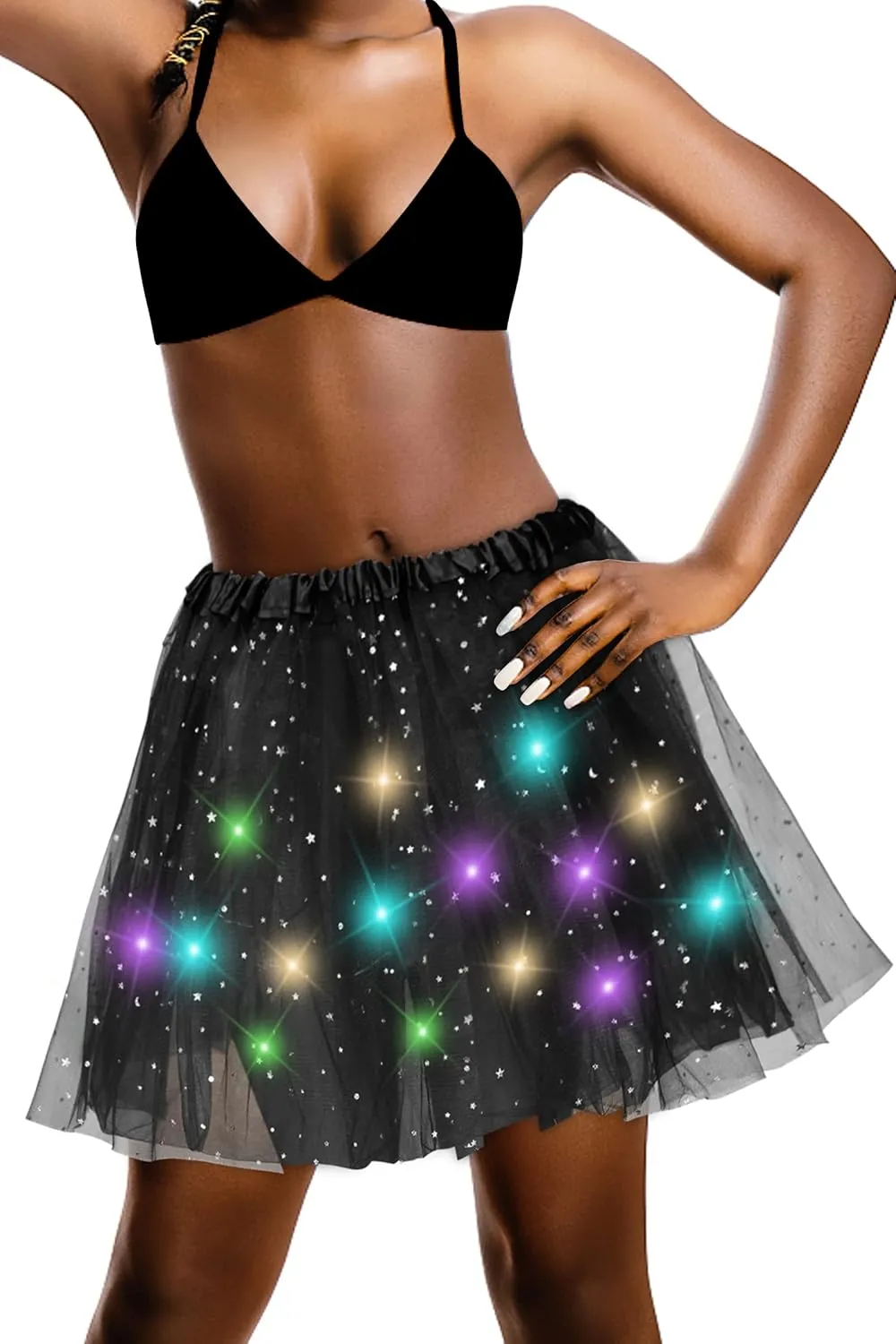 Women's LED Tutu Skirt Light Up Tutus Sparkle Skirts Layered Tulle Ballet Dance Skirt for Halloween Party Carnival Costume